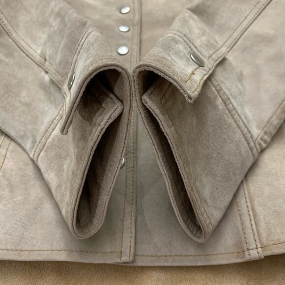 Coldwater Creek Jacket Size Petite Medium Tan Leather Blazer Snap Front - Picture 5 of 9